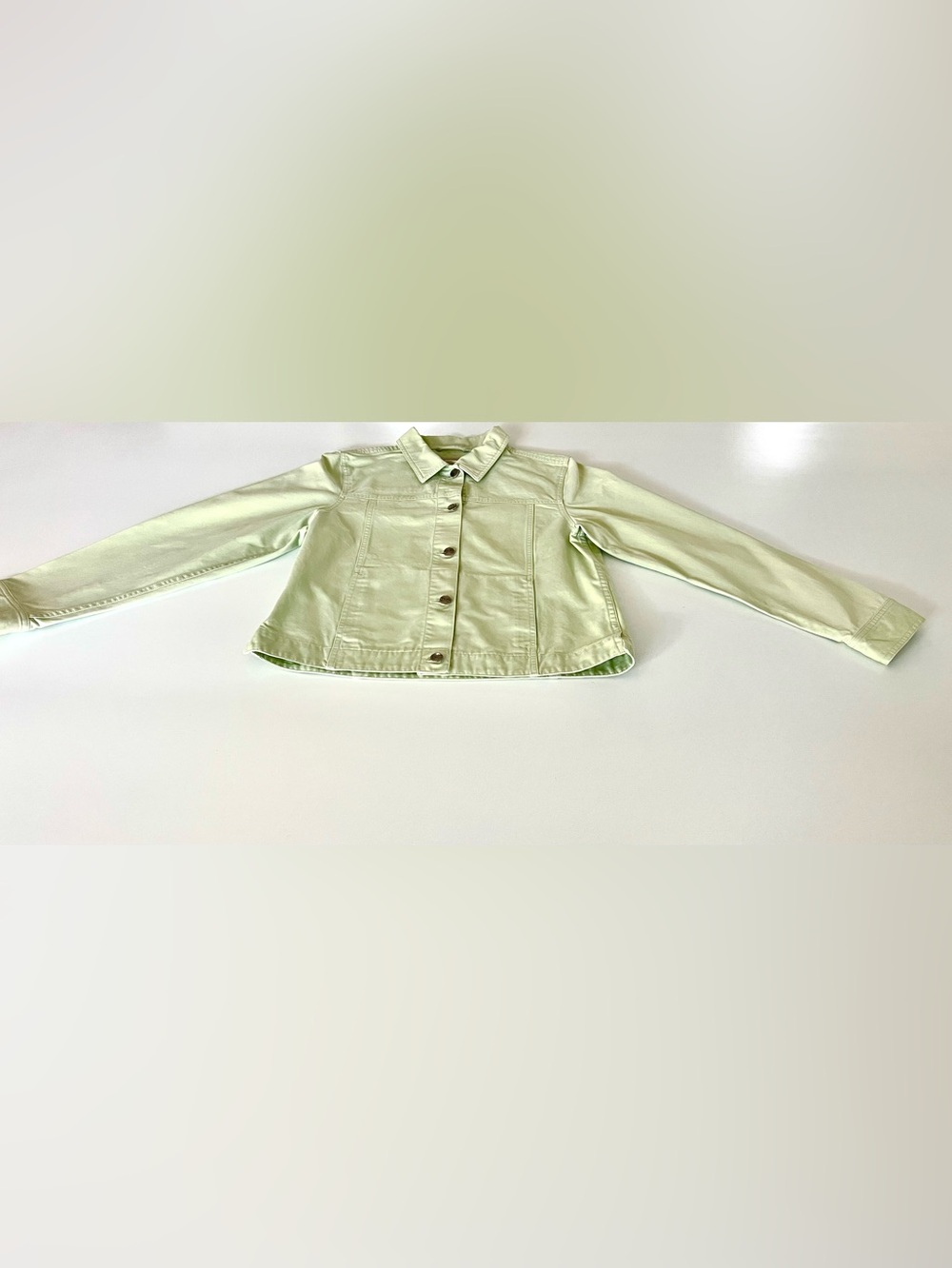 L.L. Bean Light Pistachio Green Cropped Denim Jacket